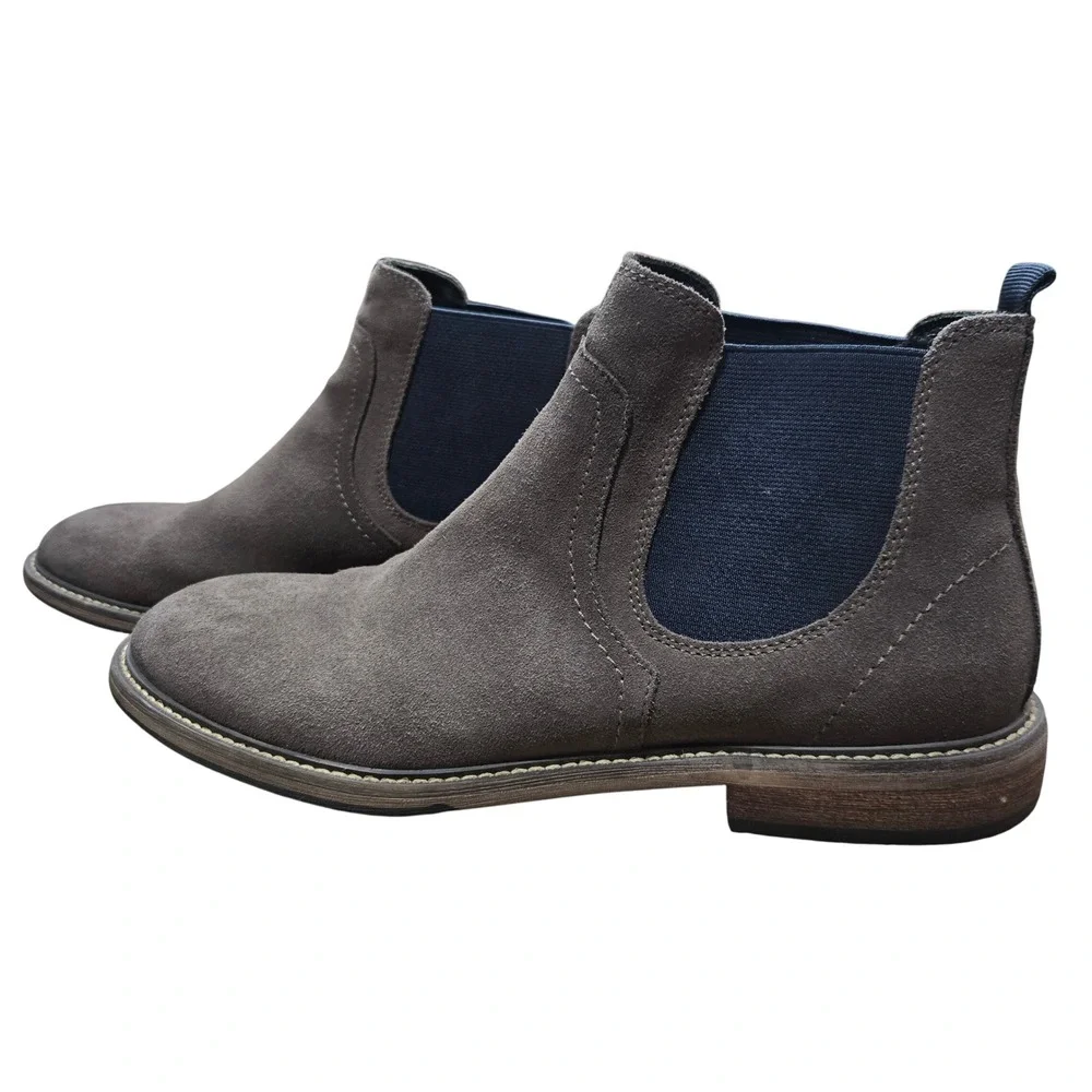 The Rail Mens Suede Chelsea Boots Grey‎ Brown Navy Elastic 40M Size 7.5 Preppy